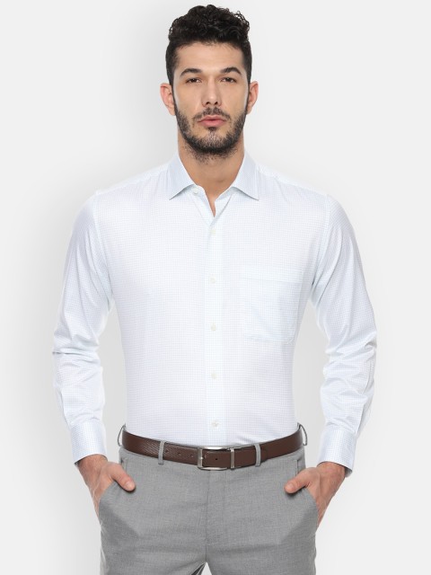 

Luxure by Louis Philippe Men White & Blue Regular Fit Checked Formal Shirt
