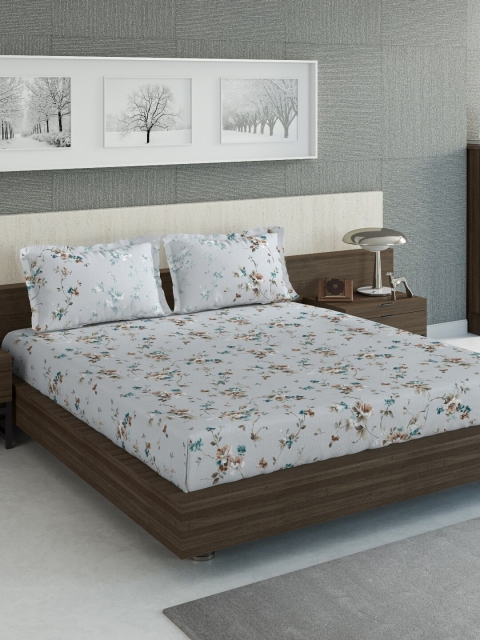 

DDecor Blue Floral 144 TC Cotton 1 King Bedsheet with 2 Pillow Covers