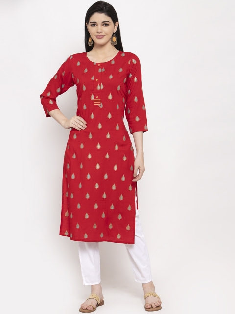 

Clora Creation Women Red & Gold Ethnic Motif Print Straight Kurta