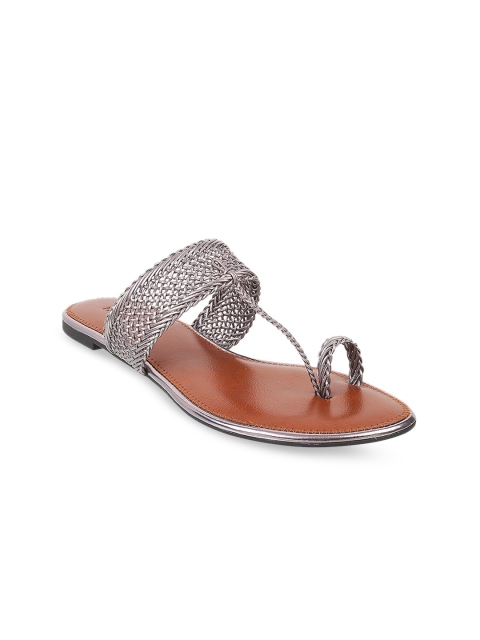 

Mochi Women Grey Woven Design One Toe Flats