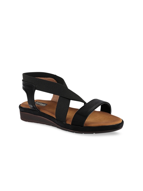 Shoetopia Women Black Solid Canvas Open Toe Flats