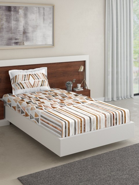 

DDecor Multicoloured Geometric 140 TC Cotton 1 Single Bedsheet with 1 Pillow Covers, Multi