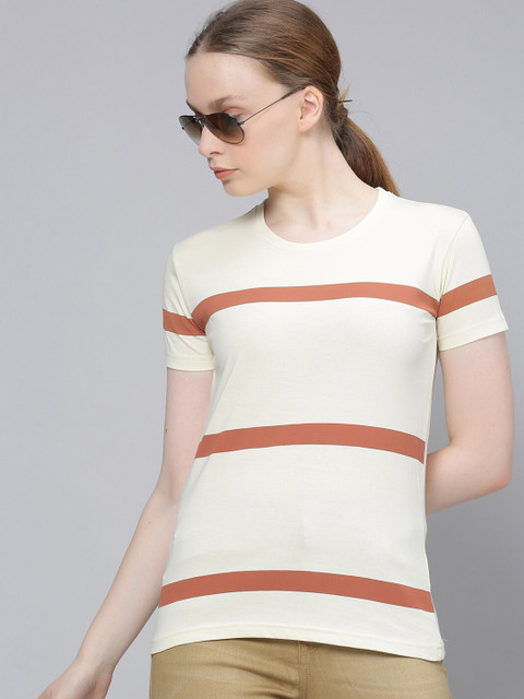 

DILLINGER Women Beige Orange Pure Cotton Printed Round Neck Pure Cotton T-shirt