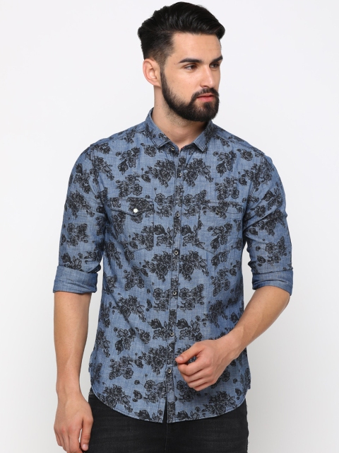 

WITH Men Blue & Black Slim Fit Printed Casual Shirt