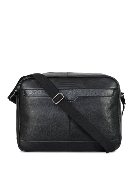 

Justanned Men Black Solid Leather Messenger Bag