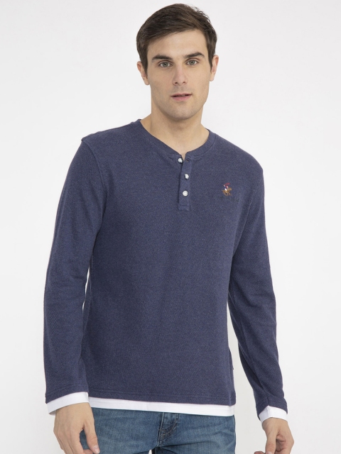 

Beverly Hills Polo Club Men Navy Blue Solid Henley Neck T-shirt