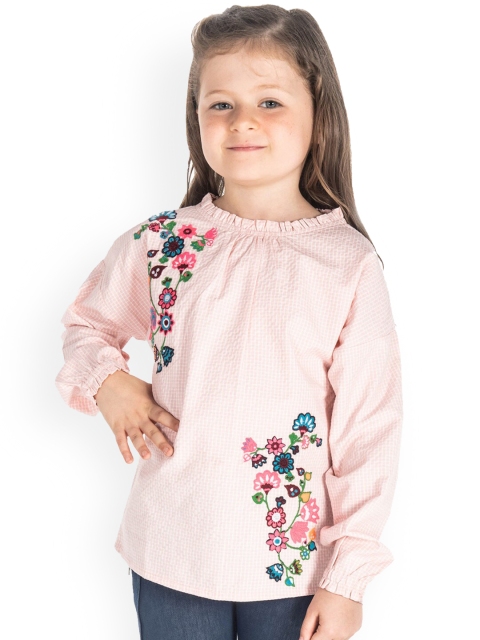 

Cherry Crumble Girls Pink Embroidered Top