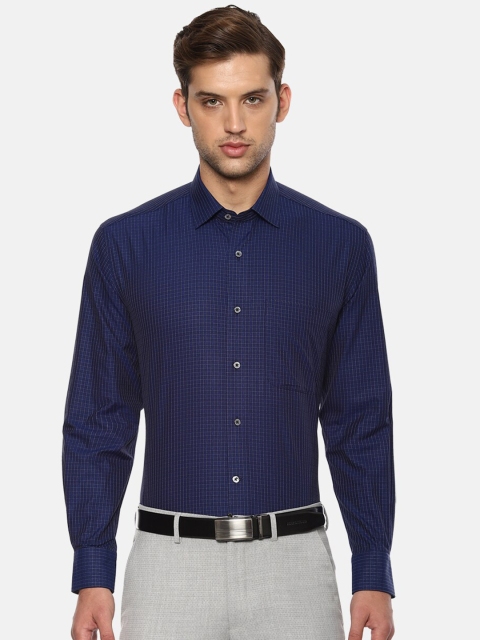 

Luxure by Louis Philippe Men Navy Blue Regular Fit Checked Formal Shirt