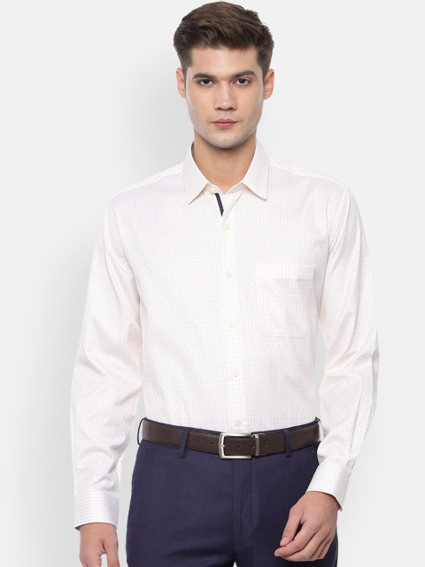 

Luxure by Louis Philippe Men White & Beige Regular Fit Checked Formal Shirt