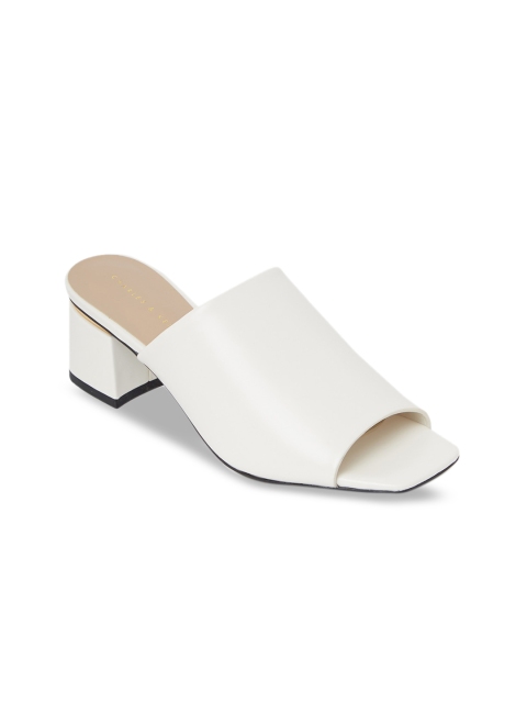 

CHARLES & KEITH Women White Solid Heeled Mules