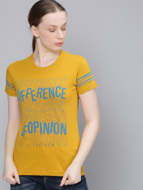

Difference of Opinion Women Mustard Yellow Printed Round Neck T-shirt
