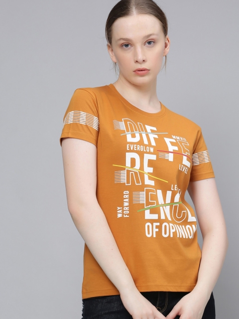 

Difference of Opinion Women Brown Printed Round Neck T-shirt
