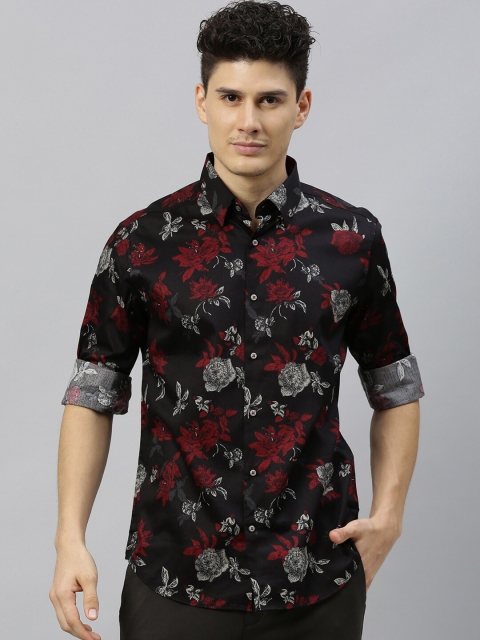 

RARE RABBIT Men Black & Grey Tailored Fit Printed Casual Shirt