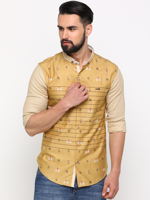 

WITH Men Beige Slim Fit Printed Casual Shirt