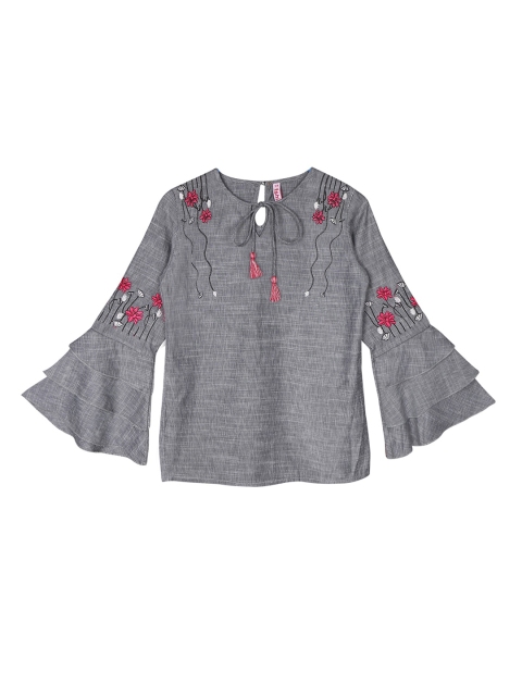 

Ishin DESIGNER STUDIO Girls Grey Embroidered Top