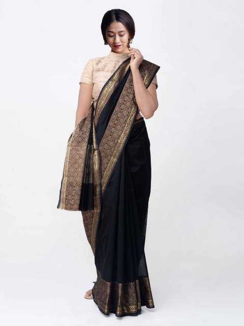 

Unnati Silks Black & Beige Silk Cotton Woven Design Chettinad Saree