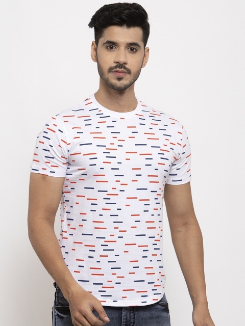 

Rodzen Men White Printed Round Neck T-shirt