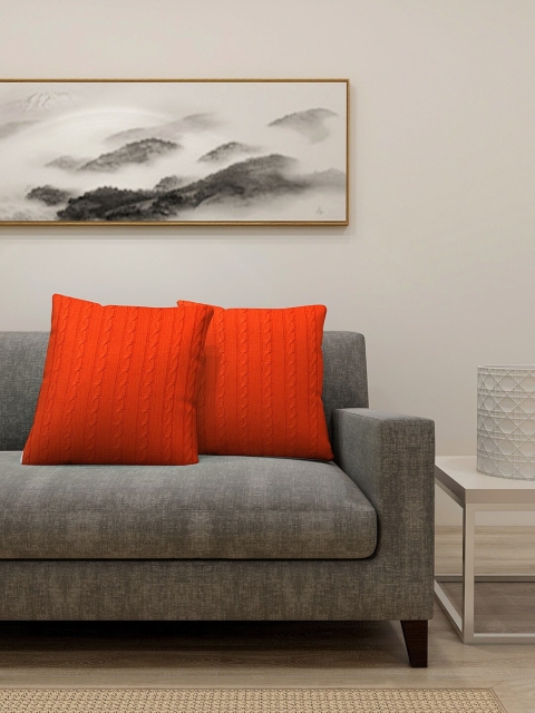 

KLOTTHE Orange Set of 2 Ethnic Motifs Square Cushion Covers