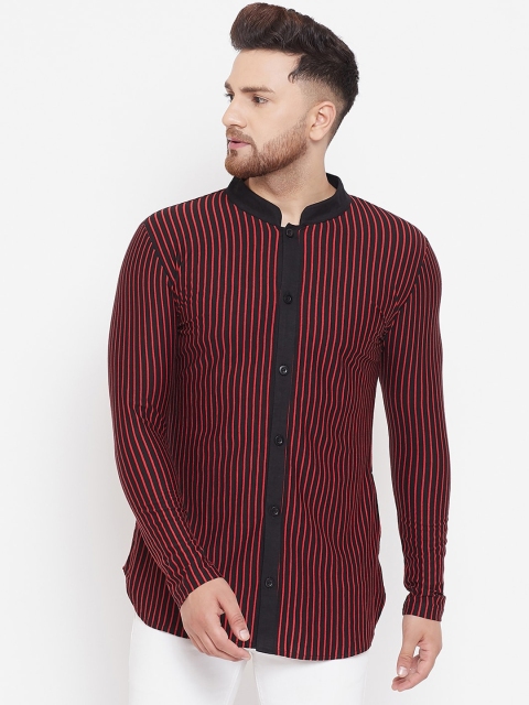 

Hypernation Men Red & Black Striped Straight Shirt