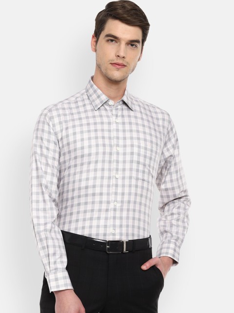 

Luxure by Louis Philippe Men Grey & Off-White Regular Fit Checked Formal Shirt
