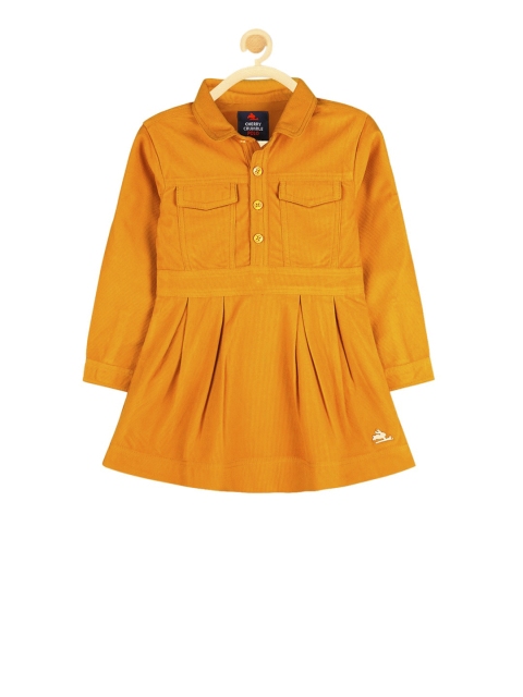 

Cherry Crumble Girls Mustard Yellow Solid Corduroy Fit and Flare Dress