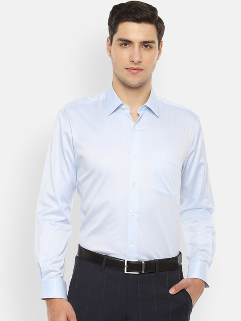 

Luxure by Louis Philippe Men Blue Regular Fit Self Design Formal Shirt