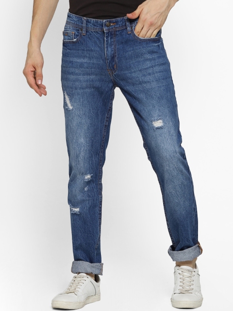 

FOREVER 21 Men Blue Regular Fit Mid-Rise Mildly Distressed Stretchable Jeans
