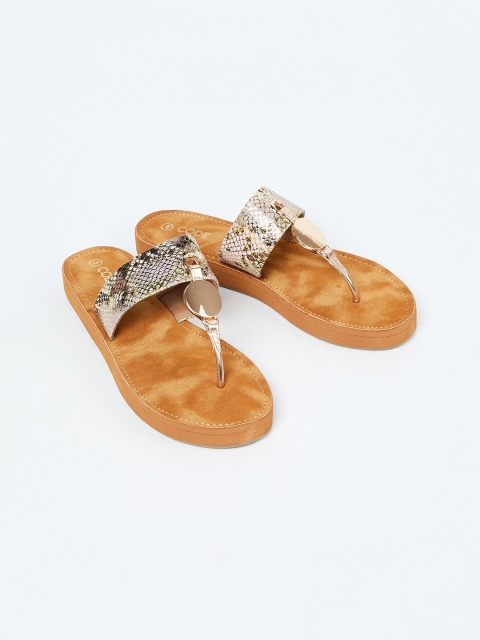 

CODE by Lifestyle Women Beige Animal Printed T-Strap Flats
