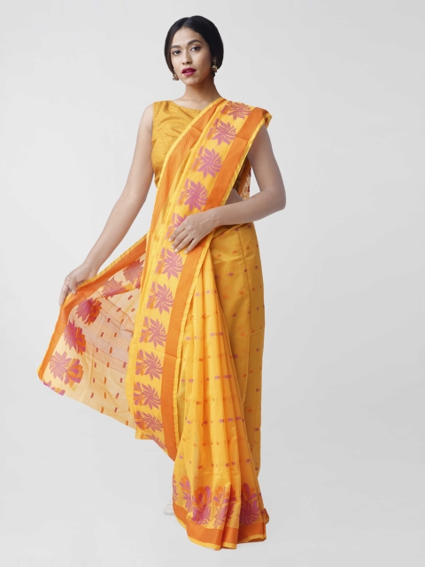 

Unnati Silks Yellow Silk Cotton Woven Design Kanjeevaram Saree