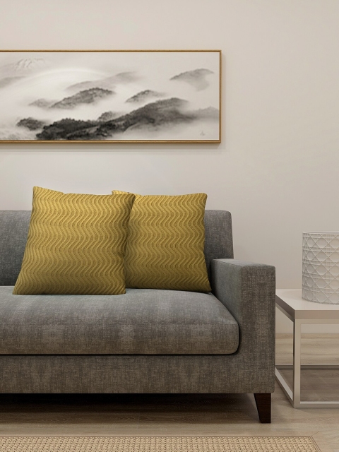 

KLOTTHE Olive Green Set of 2 Self Design Square Cushion Covers