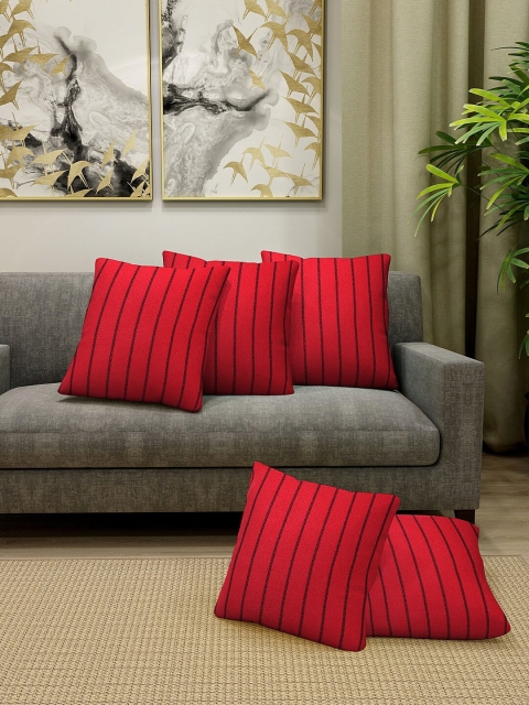 

KLOTTHE Red Set of 5 Striped Square Cushion Covers