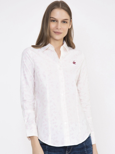 

Beverly Hills Polo Club Women White & Pink Floral Print Casual Shirt