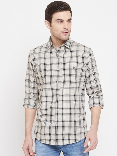 

Crimsoune Club Men Cream-Coloured Standard Slim Fit Checked Casual Shirt