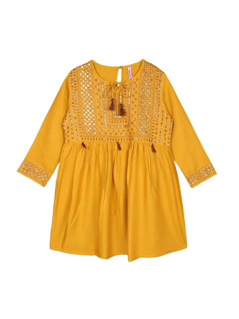 

Ishin DESIGNER STUDIO Girls Mustard Embroidered Top