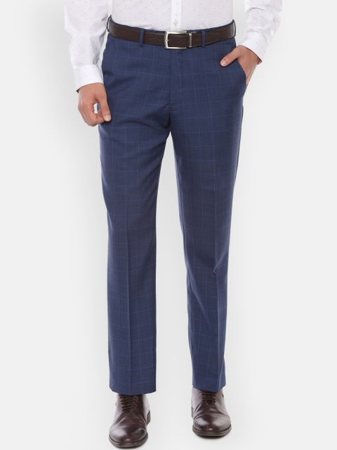

Luxure by Louis Philippe Men Navy Blue Regular Fit Checked Formal Trousers