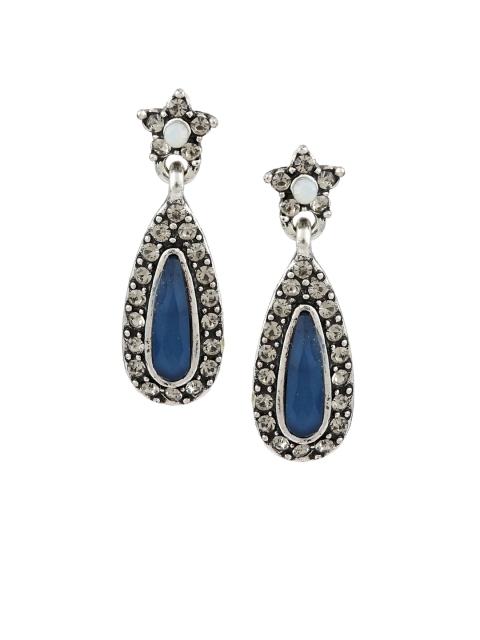 

Sia Art Jewellery Silver-Toned & Blue Teardrop Shaped Drop Earrings