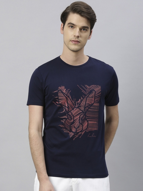 

RARE RABBIT Men Navy Blue Printed Round Neck T-shirt