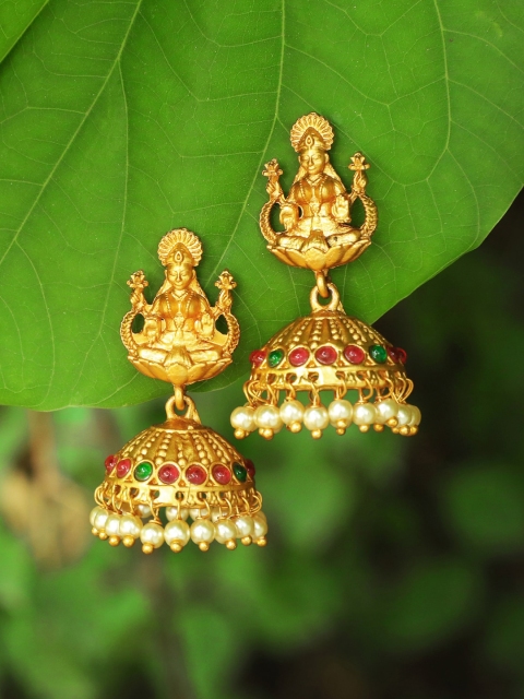 

Adwitiya Collection 24CT Gold-Plated Handcrafted Dome Shaped Jhumkas