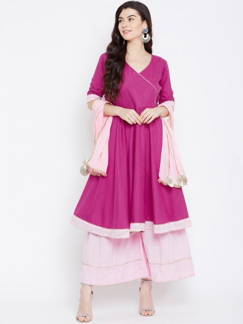 

Prakhya Women Purple & Pink Solid Kurta with Sharara & Dupatta