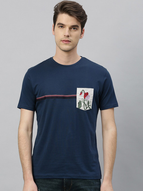 

RARE RABBIT Men Navy Blue Solid Round Neck T-shirt