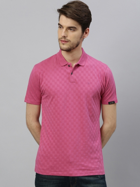 

RARE RABBIT Men Pink Self Design Polo Collar T-shirt