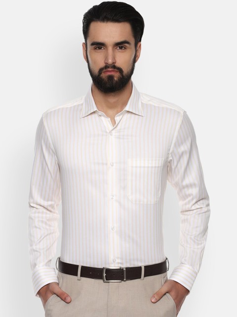 

Louis Philippe Men White & Yellow Regular Fit Striped Formal Shirt