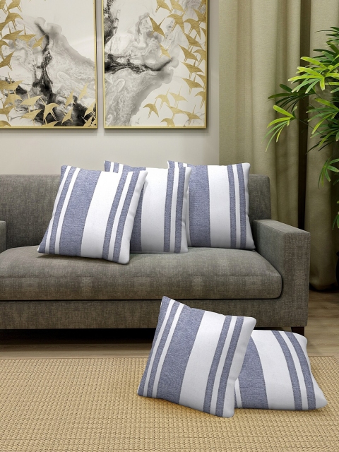 KLOTTHE Blue & White Set of 5 Striped Square Cushion Covers