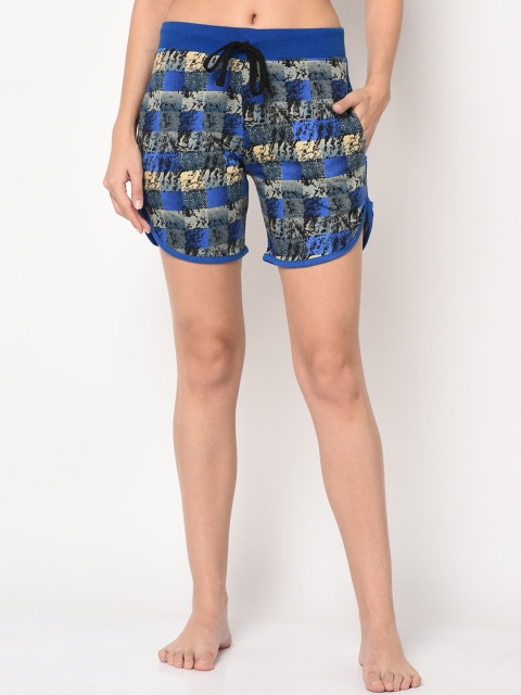 

ELEGANCE Women Blue & Grey Printed Lounge Shorts
