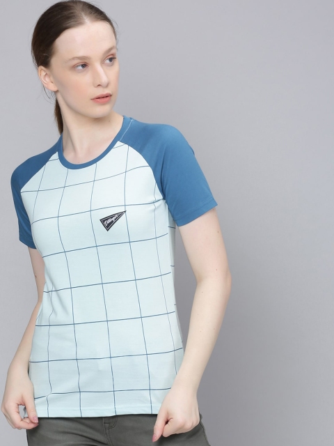 

DILLINGER Women Blue Checked Round Neck T-shirt