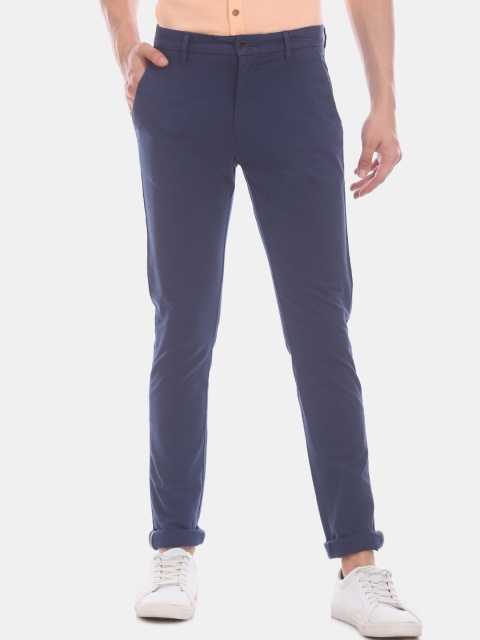 

True Blue Men Navy Blue Slim Fit Solid Regular Trousers