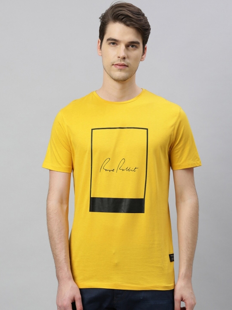 

RARE RABBIT Men Yellow Printed Round Neck T-shirt