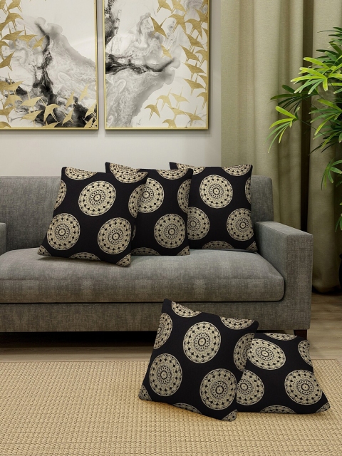 

KLOTTHE Set Of 5 Black & Beige Embroidered Square Cushions