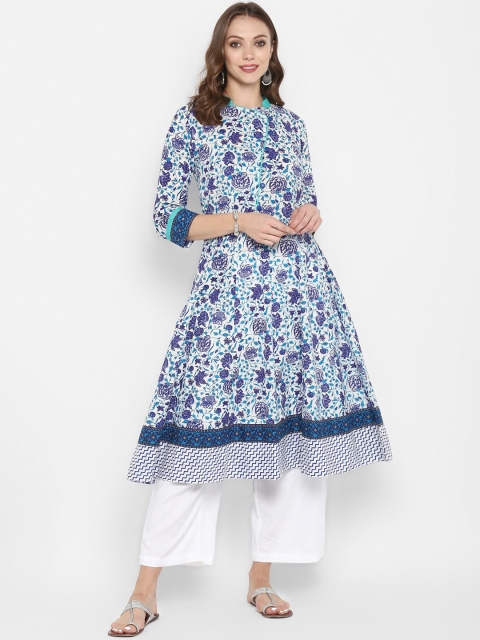 

Aprique FAB Women Blue & White Printed A-Line Kurta
