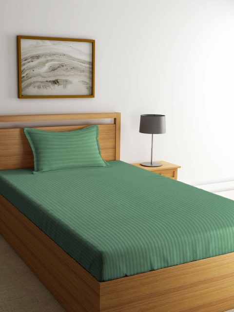 

Trident Green Striped 210 TC Cotton 1 Single Bedsheet with 1 Pillow Covers